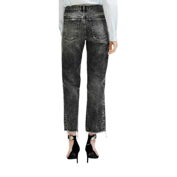 MAJE | Paola Acid Wash Cropped Frayed Gradient Denim Jeans in Size FR 38 / US 8 - Picture 2 of 8